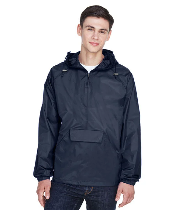 8925 - UltraClub Adult Quarter-Zip Hooded Pullover Pack-Away Jacket | True Navy