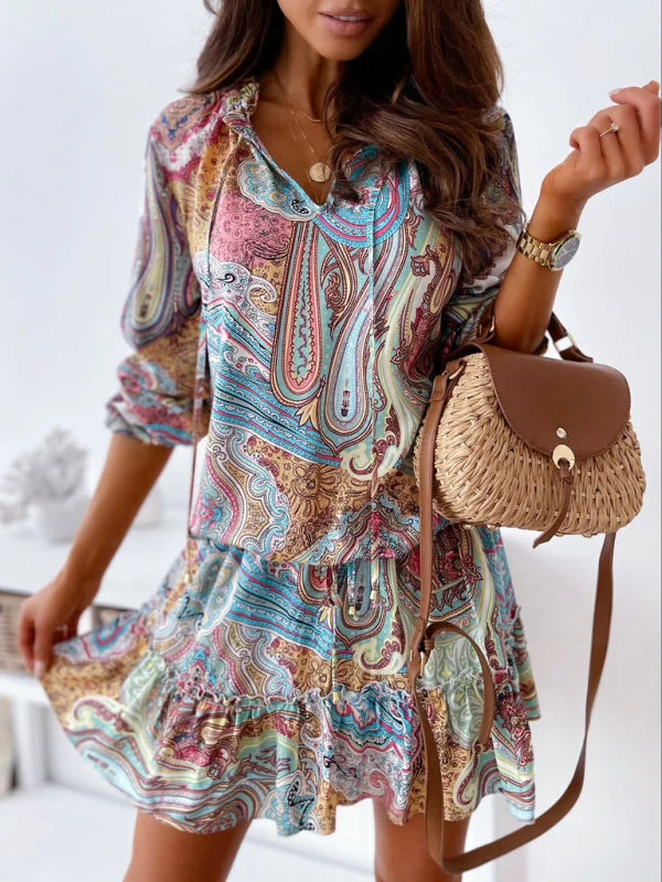 Mini dresses with criss - cross backs for a flirty lookBerryBetty - Women's ethnic print long-sleeved dress Mini dresses with criss - cross backs for a flirty lookBerryBetty - Women's ethnic print long-sleeved dress