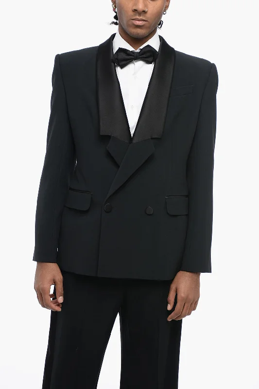 Alexander Mcqueen Double-Breasted Wool Blazer With Satin Lapel