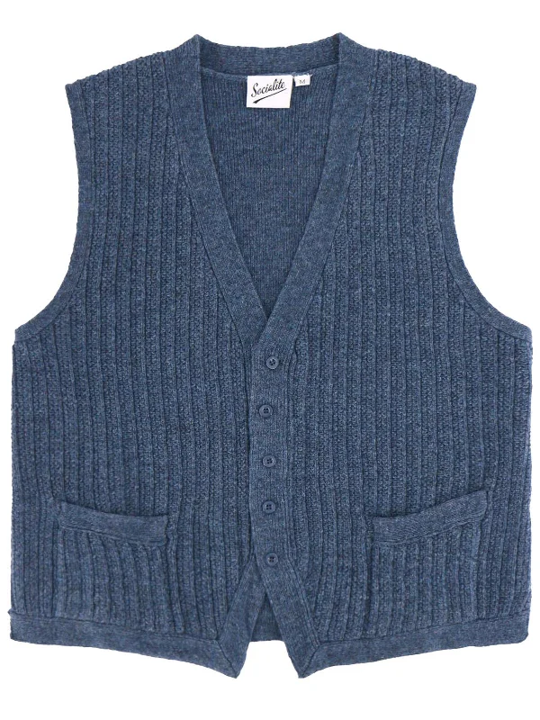 1940s Style Rufus Knitted Waistcoat in Blue