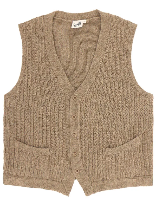 1940s Style Rufus Knitted Waistcoat in Oatmeal Beige