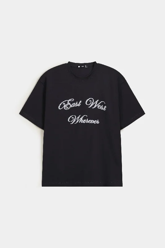 Crew Neck Embroidered Slogan T-Shirt