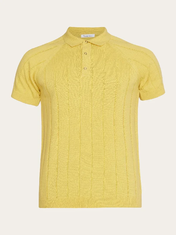 Regular short sleeved striped knitted polo - GOTS/Vegan - Misted Yellow