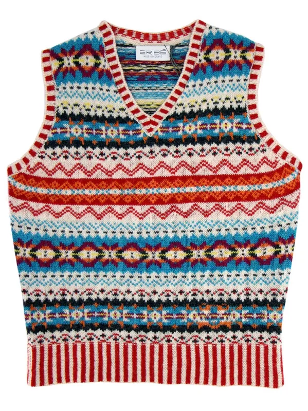 Vintage Style Shetland Wool Fair Isle Vest in Firecracker Red